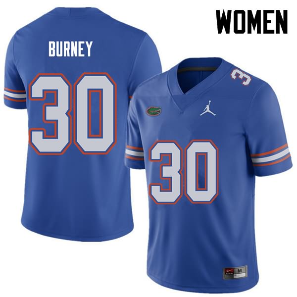 Women's NCAA Florida Gators Amari Burney #30 Stitched Authentic Jordan Brand Royal College Football Jersey CVB1765IB